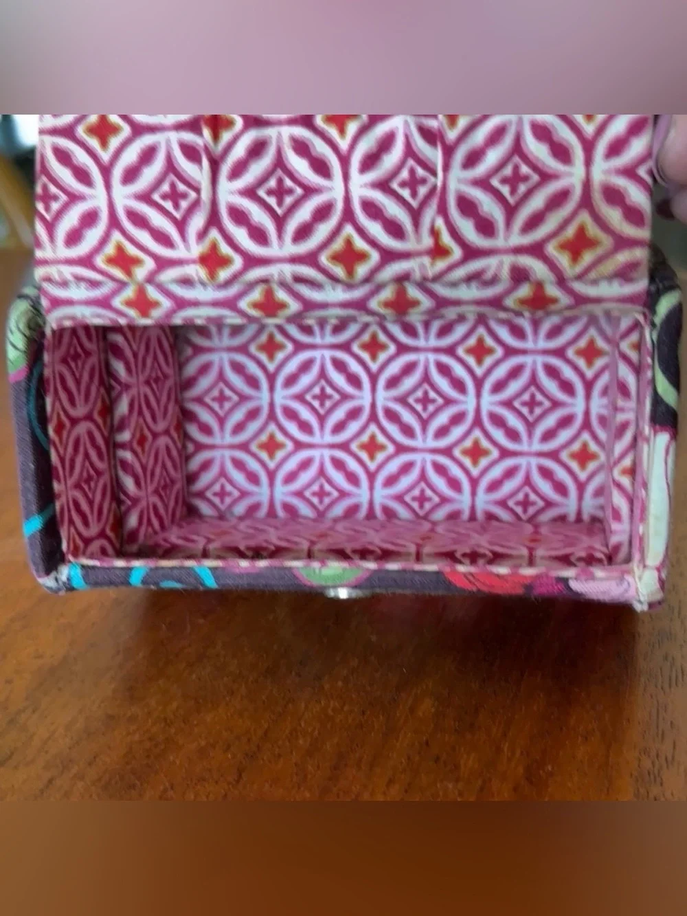 Retired Vera Bradley Mod Floral Pattern Jewelry Case Brown Pink Green Red White